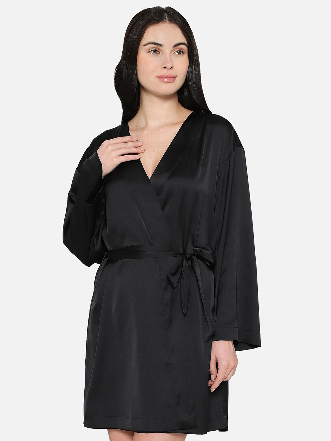 Wacoal Women Long Sleeve Knee Length Shiny Finish Bridal Wear Satin Robe