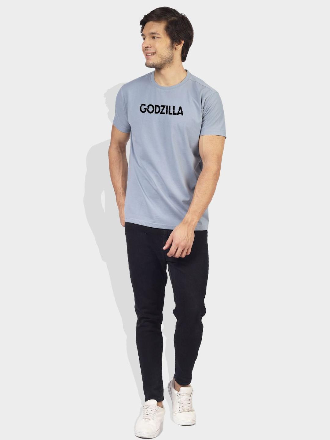 Greylongg Men Godzilla Typography Printed Round Neck Cotton T-shirt