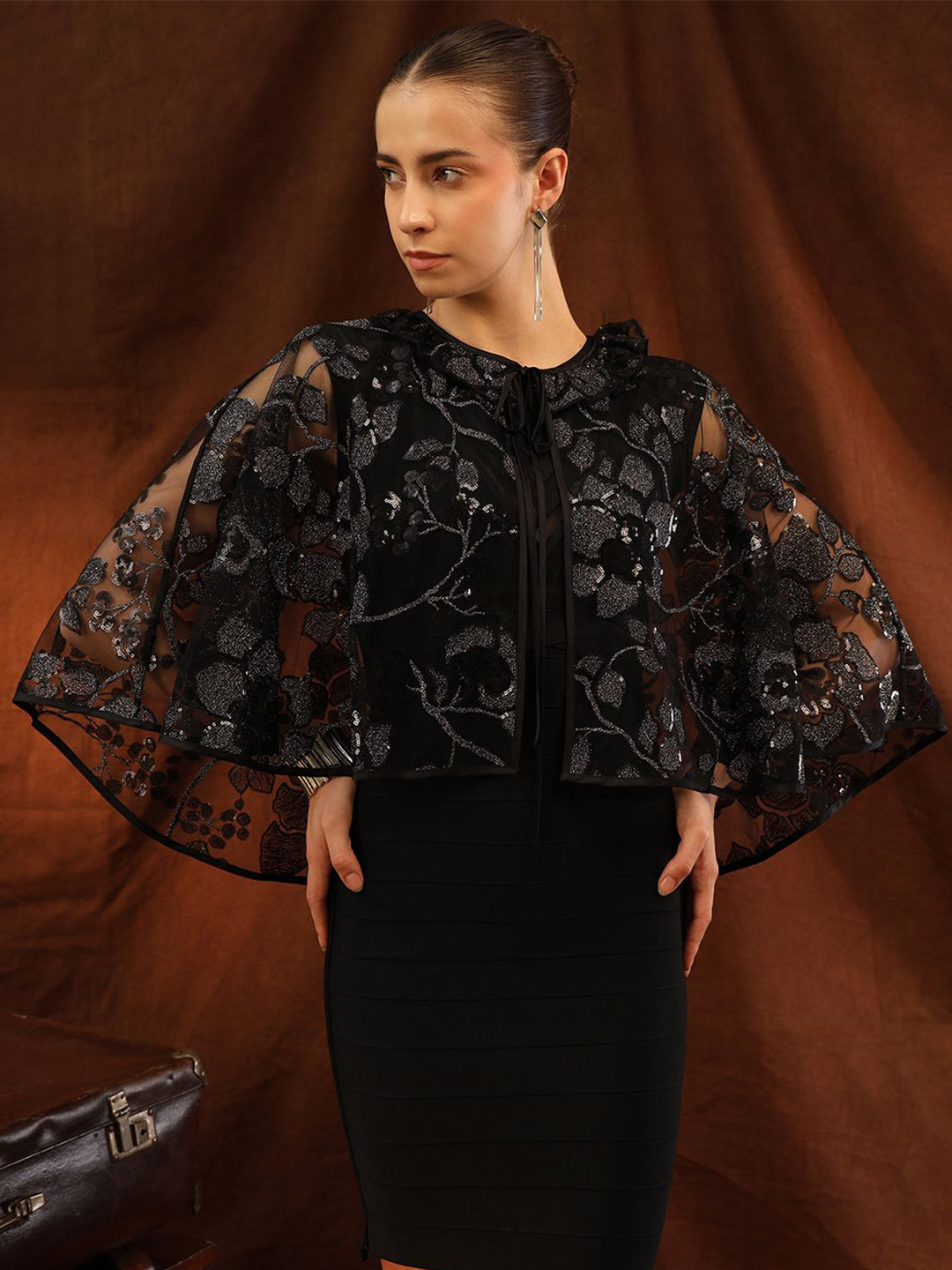 Kazo Kayla Floral Embellished Party Sheer Shrug
