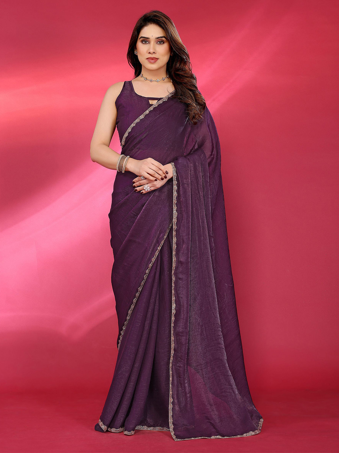Mitera White Designer Silk Blend Lace Work Saree