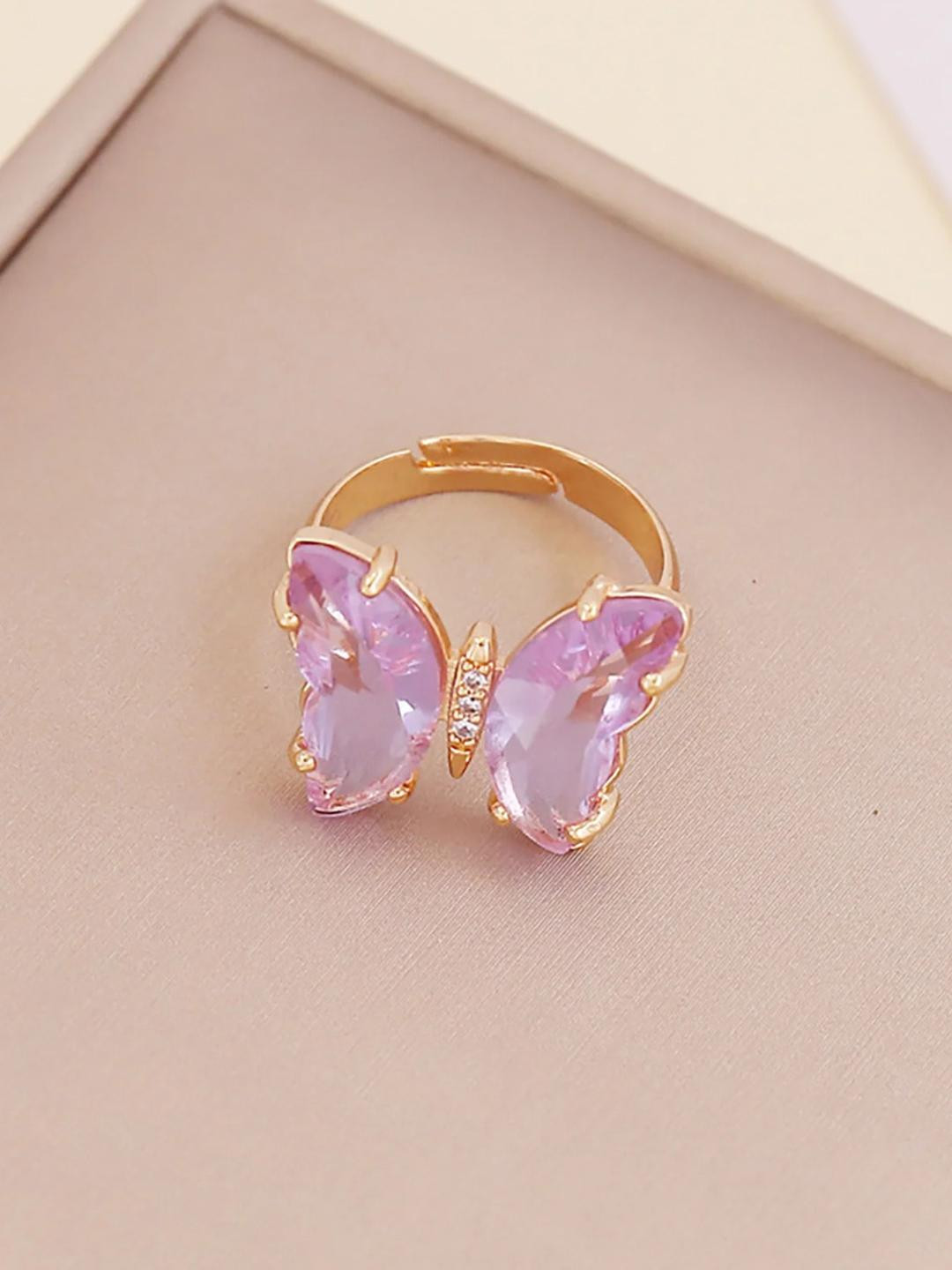 DressBerry Gold Plated Purple Crystal Butterfly Ring