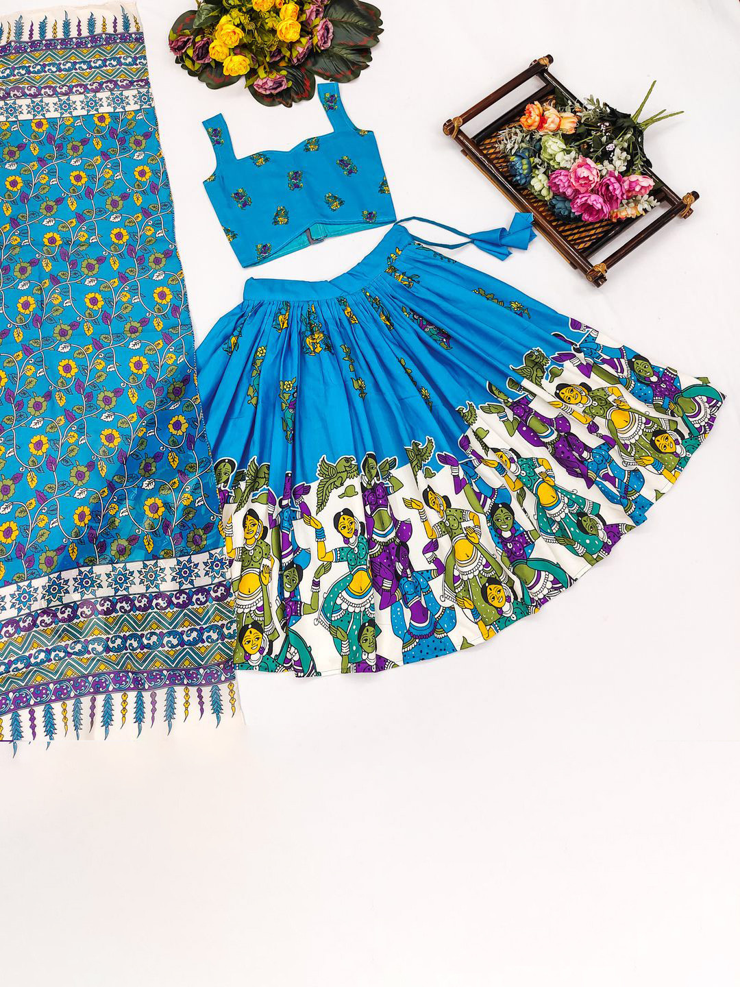 RJ ONLINE Girls Printed Kalamkari  Lehenga And Blouse With Dupatta