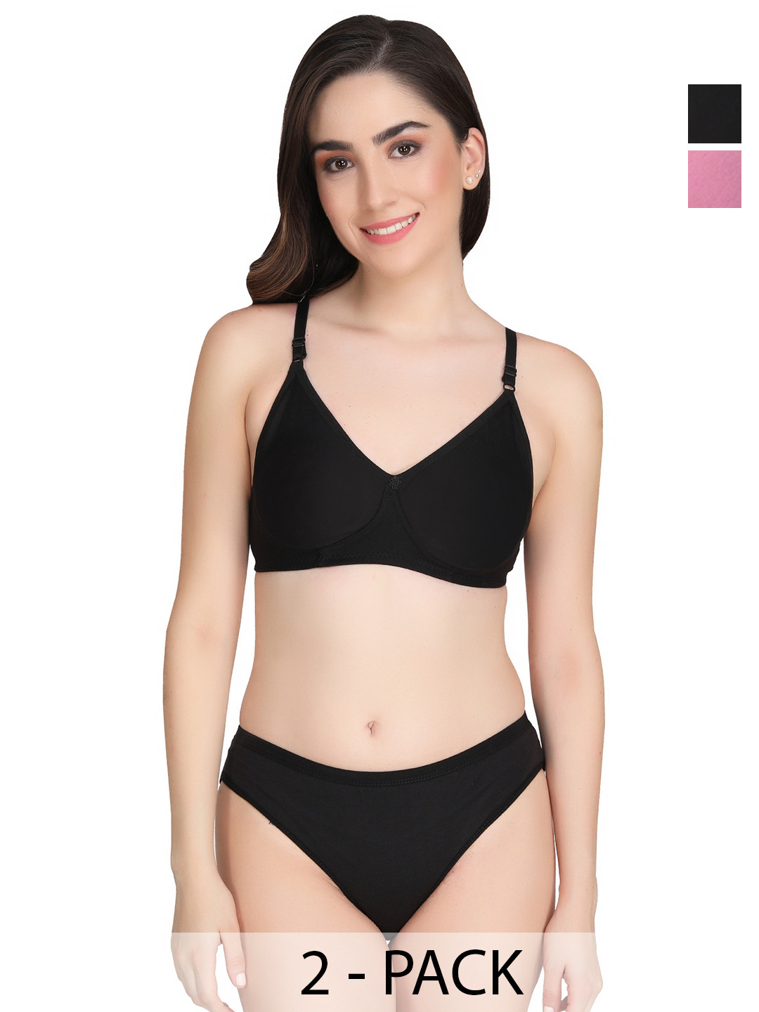 Liigne Pack Of 2 Solid Non Padded Non-Wired Pure Cotton Everyday Bra Lingerie Set