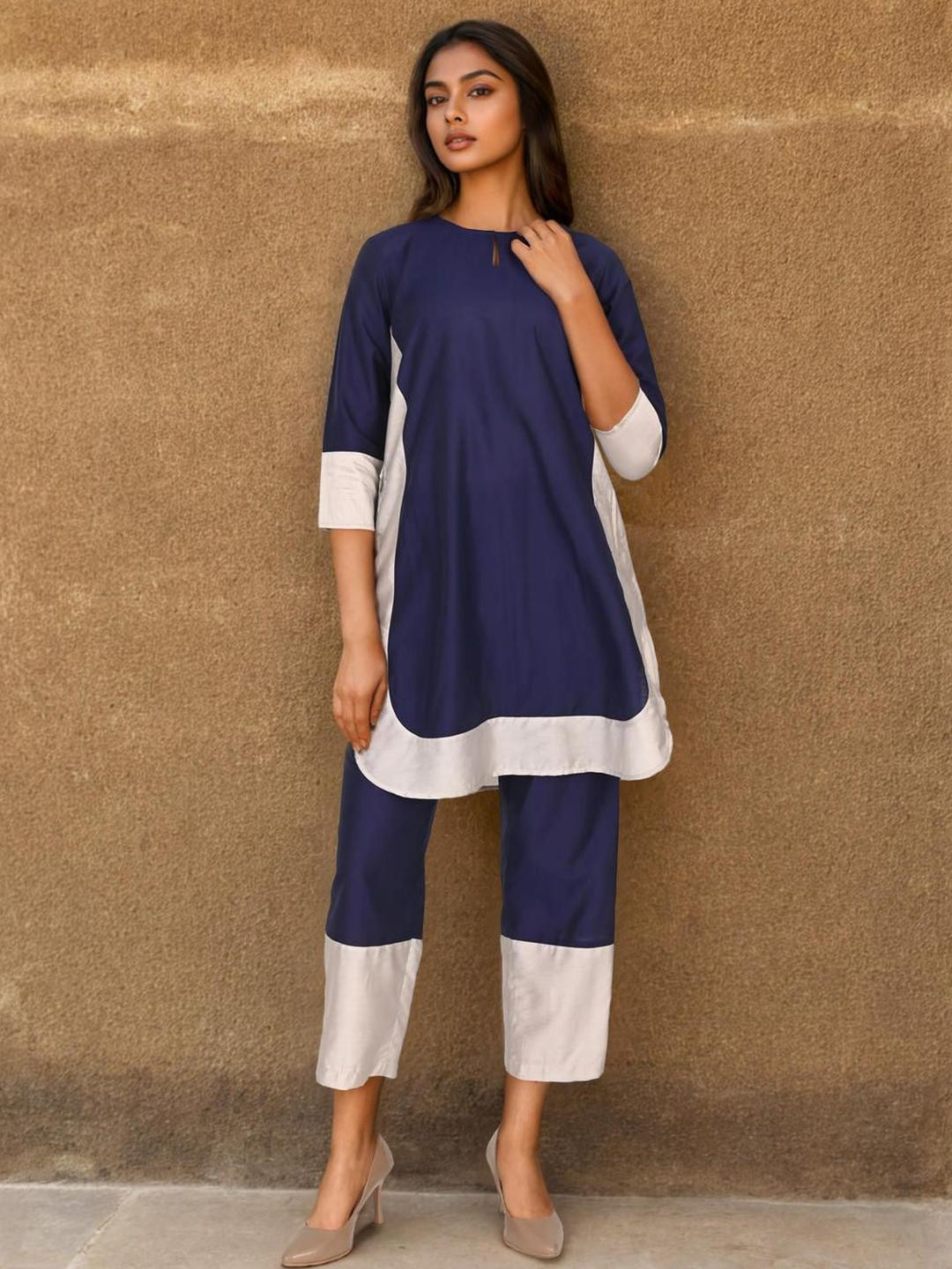 Dora Dori Colorblocked Round Neck Tunic & Trousers