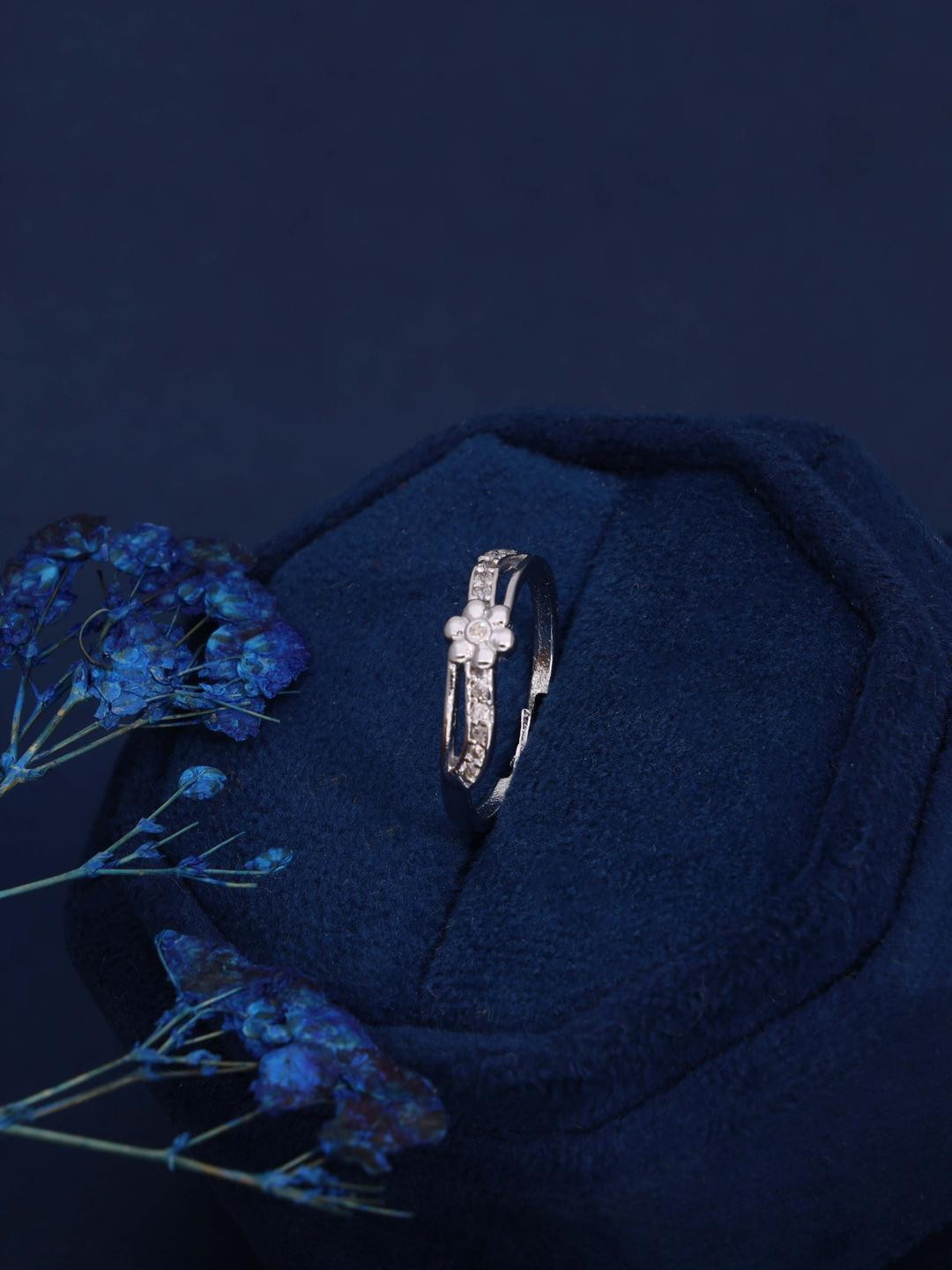 Anouk Women Silver-Plated Adjustable Dual Heart & Crystal Accents Ring