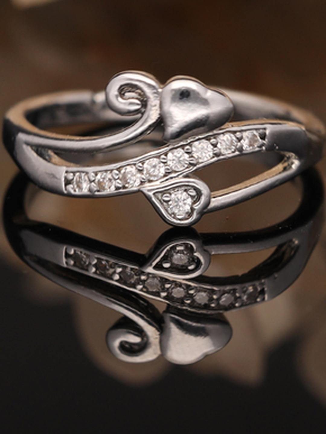 Anouk Silver-Plated Silver American Diamond  Ring