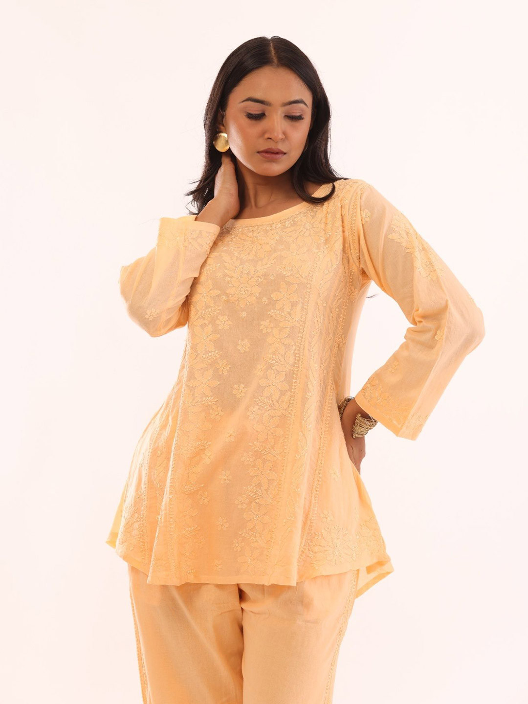 RIVAZ THREADS AND CO Embroidered Round Neck Pure Cotton Top With Trousers Co-Ords