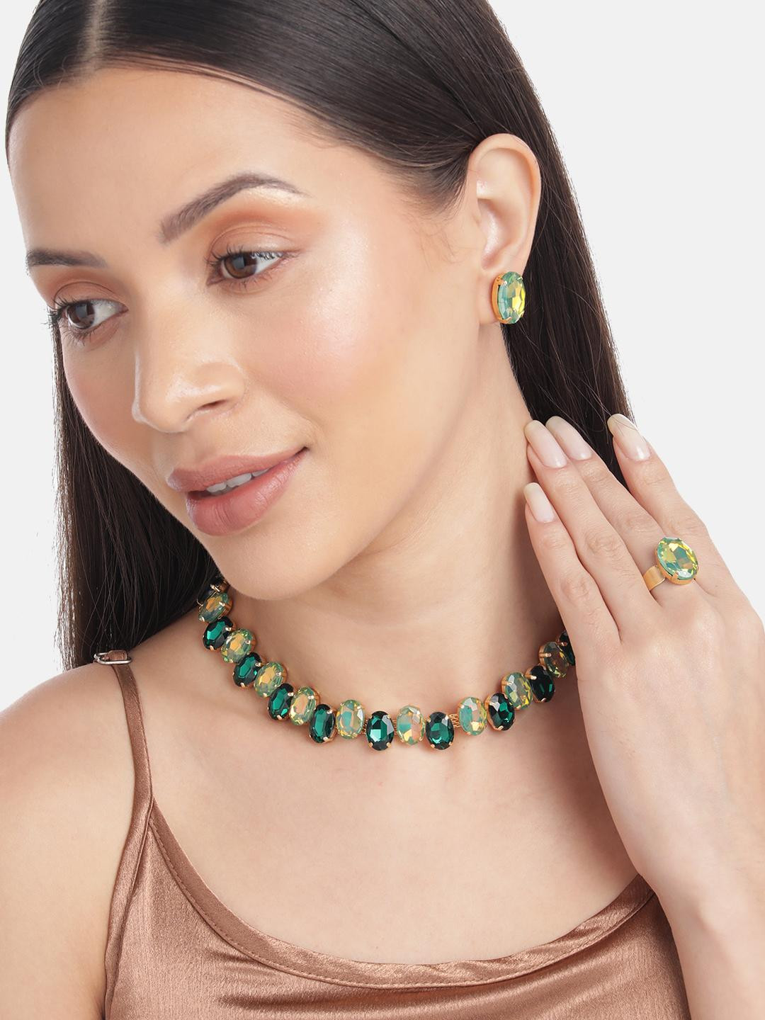 Anouk Green Color Crystal AD Gemstone-Studded Jewelry Set