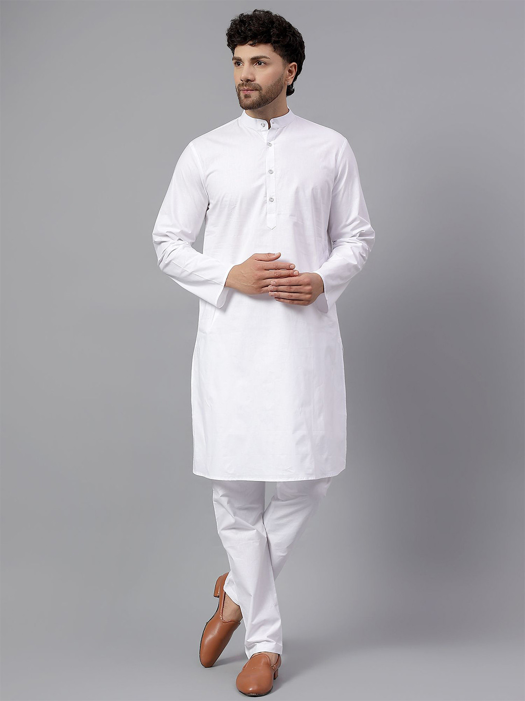 Latest Chikan Garments Men Mandarin Collar Full Sleeves Straight Kurta
