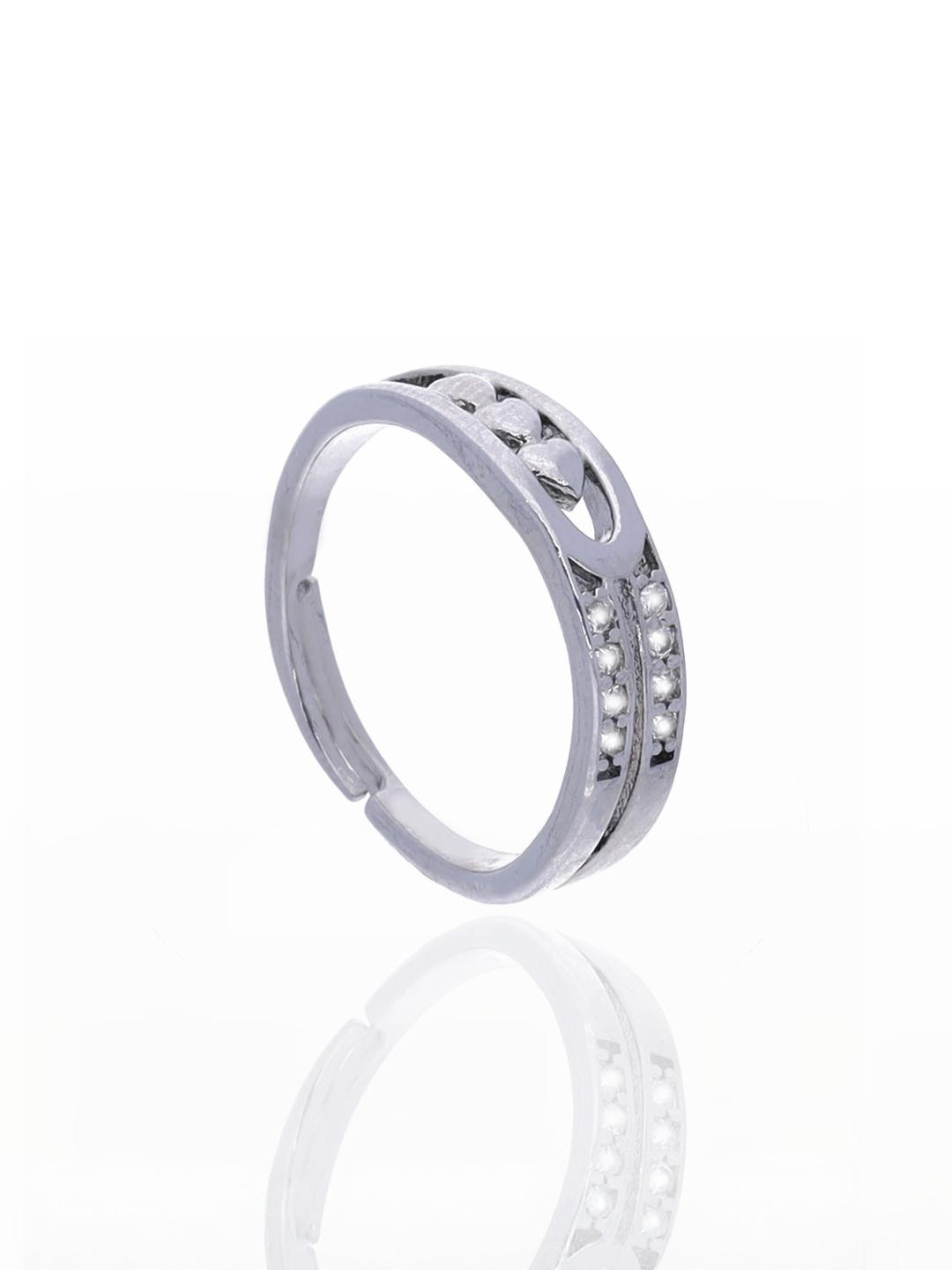 Anouk Silver-Plated American Diamond Dual Heart CZ Ring