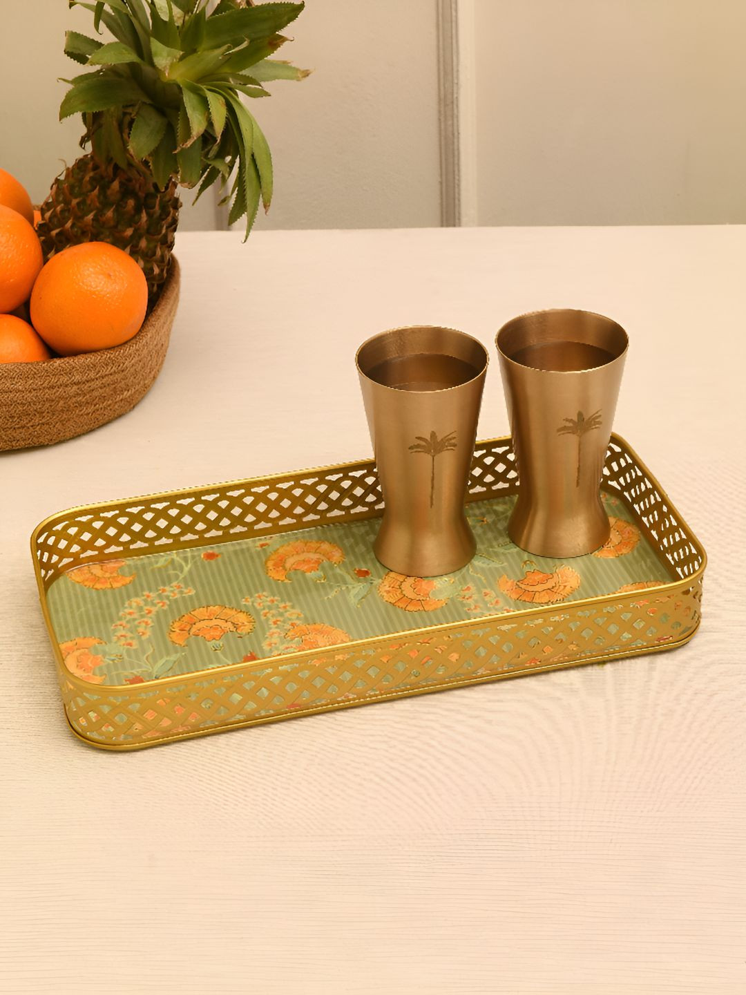 JAYPORE Green Metal Serving Tray