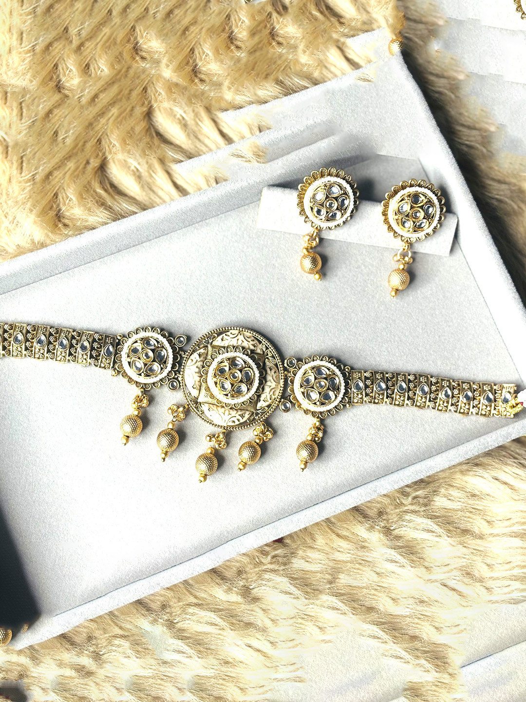 LA FILLE D'OR Gold-Plated Cubic Zirconia Studded & Ghungroo Beaded Necklace And Earrings