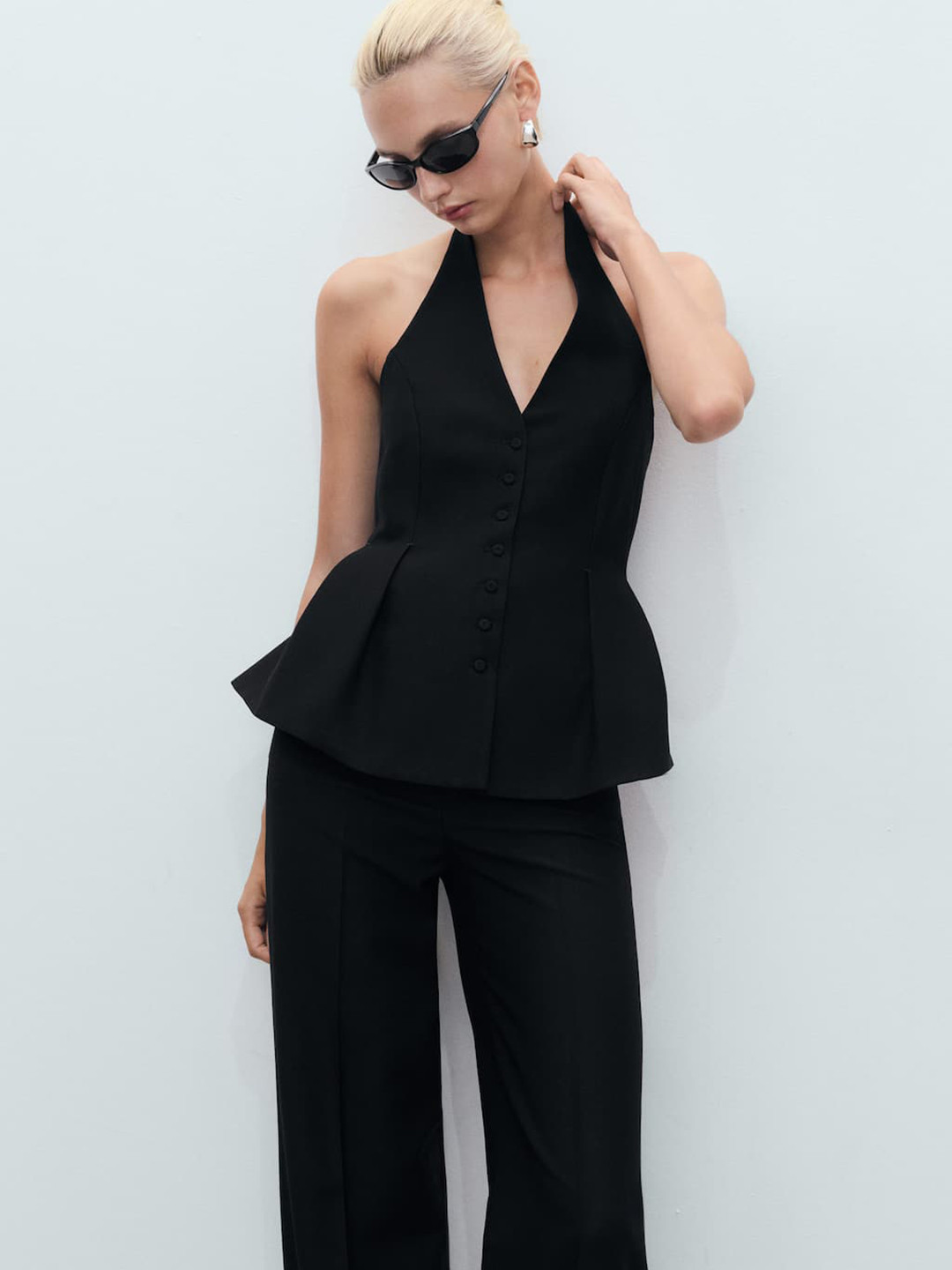 MANGO Halter Neck Peplum Top