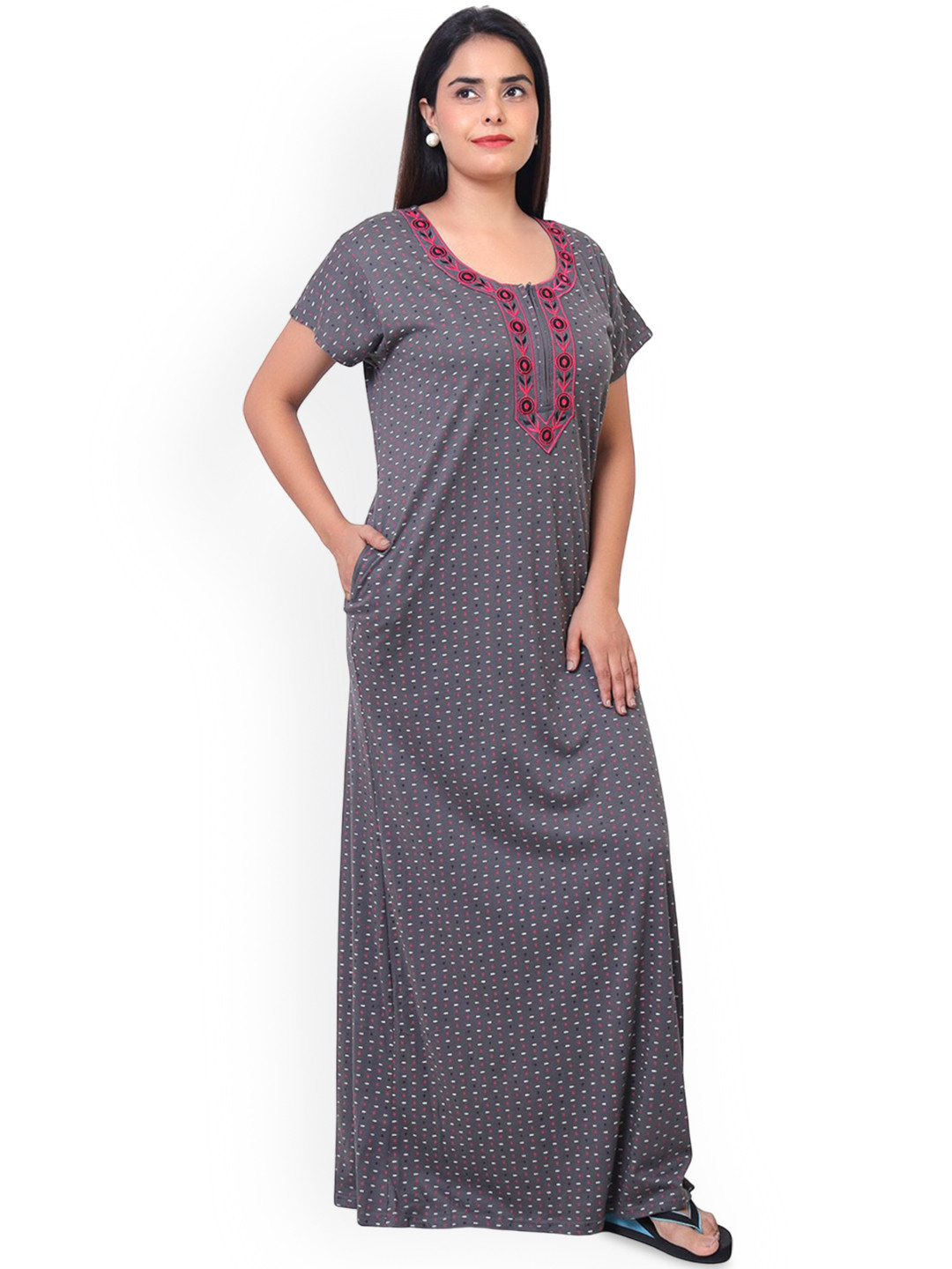 R RILO Women Printed Nightdress