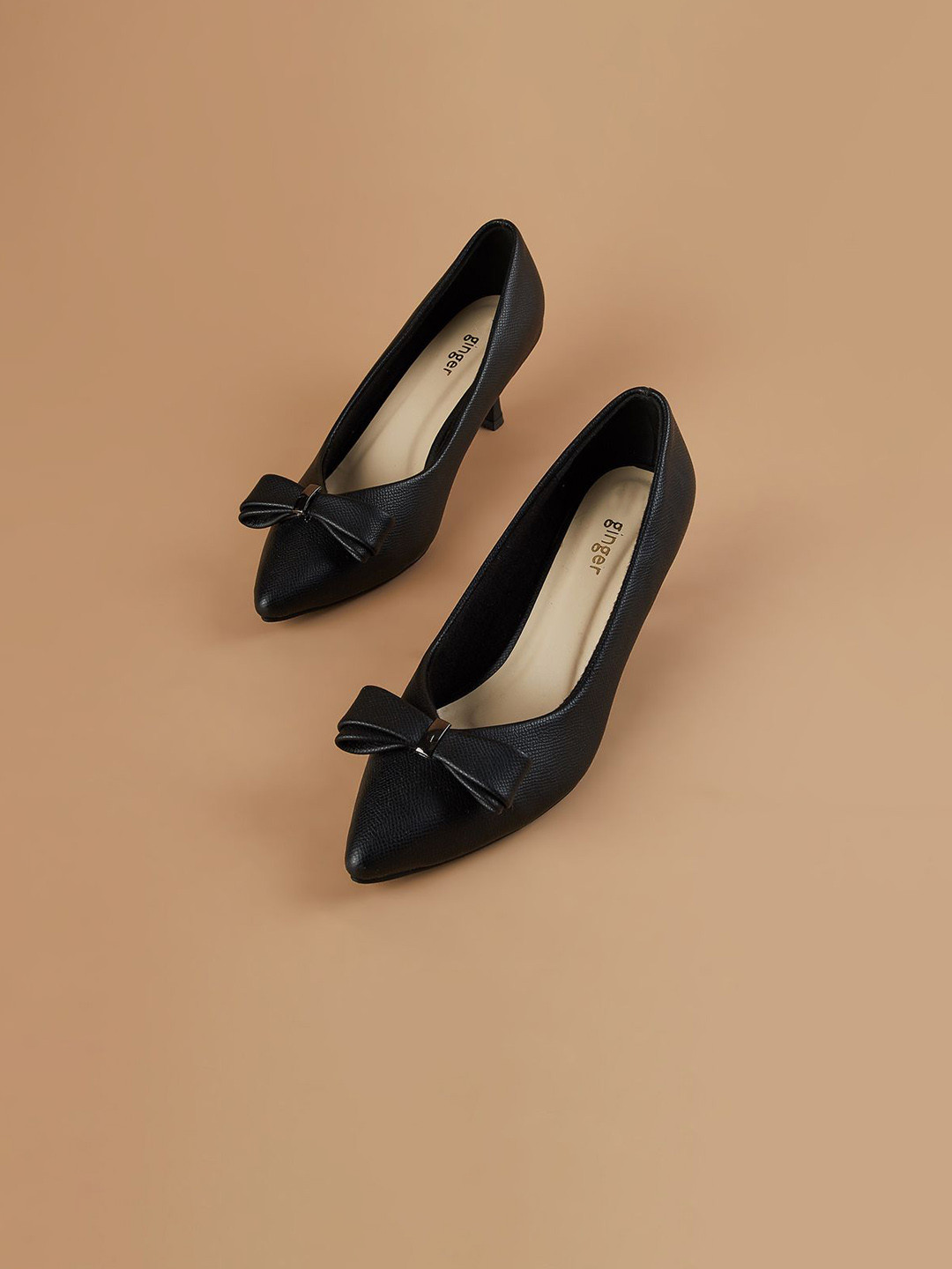 Ginger by Lifestyle Women Textured Kitten Heels Pumps with Bows