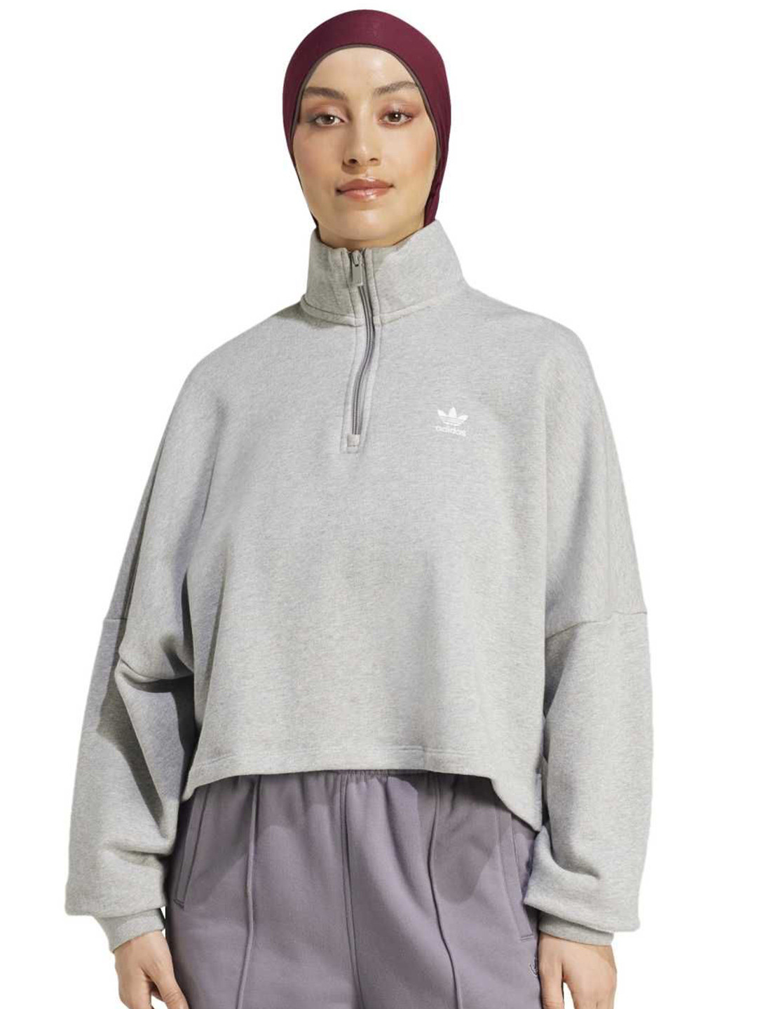ADIDAS Originals Women Mock Collar Long Sleeve Half Zipper Sweatshirt