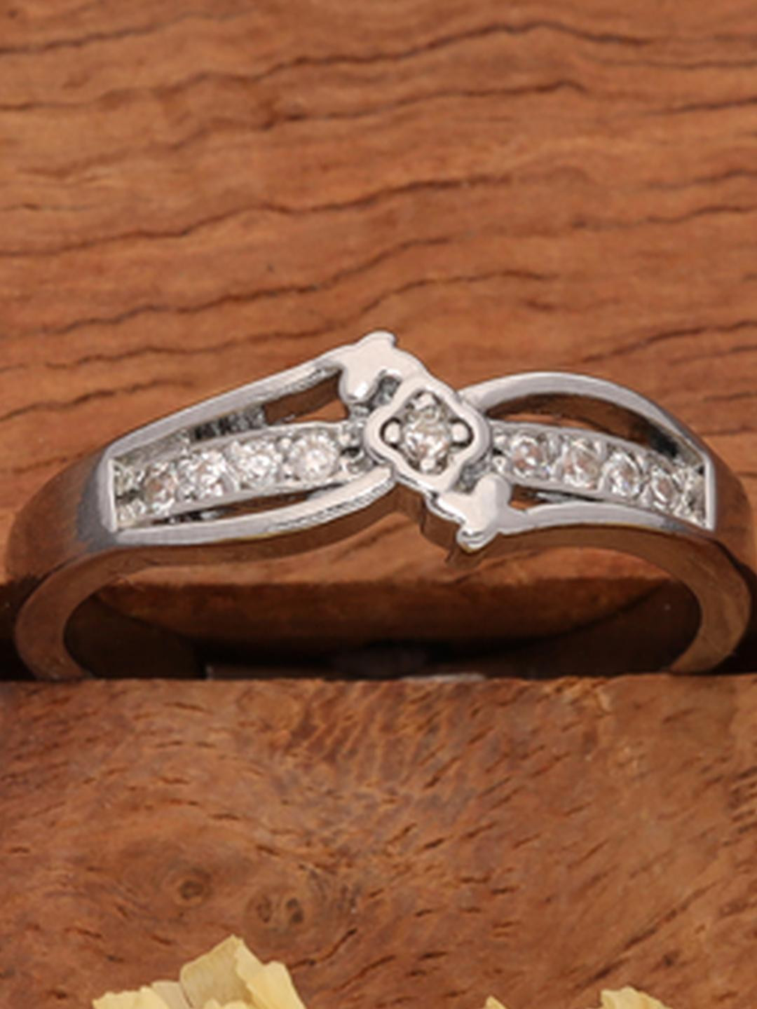 Anouk Silver-Plated Dual Heart American Diamond  Ring