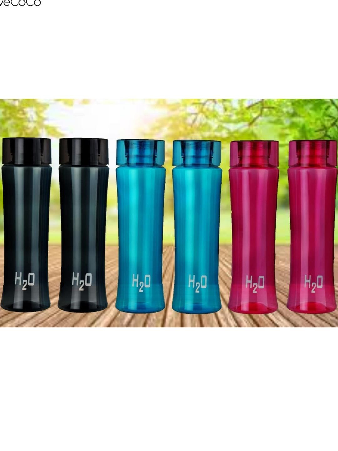 WeCoCo Black & Blue & Pink Set of 6 Plastic Solid Water Bottles