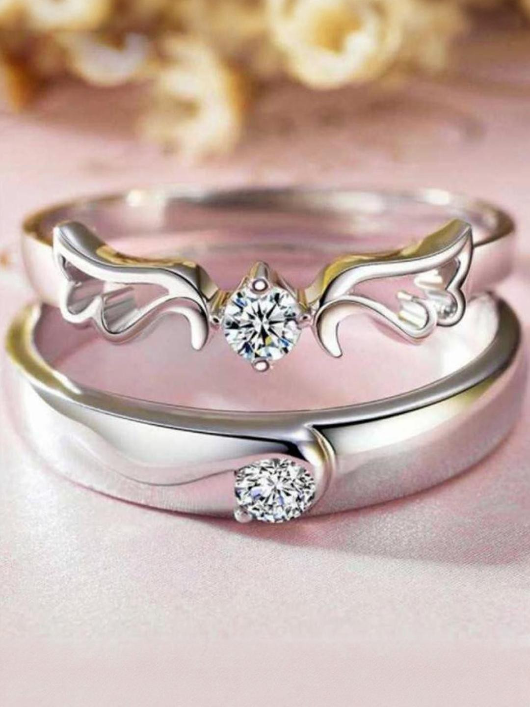 SYFER Set of 2 Platinum-Plated Cubic Zirconia Studded Finger Ring