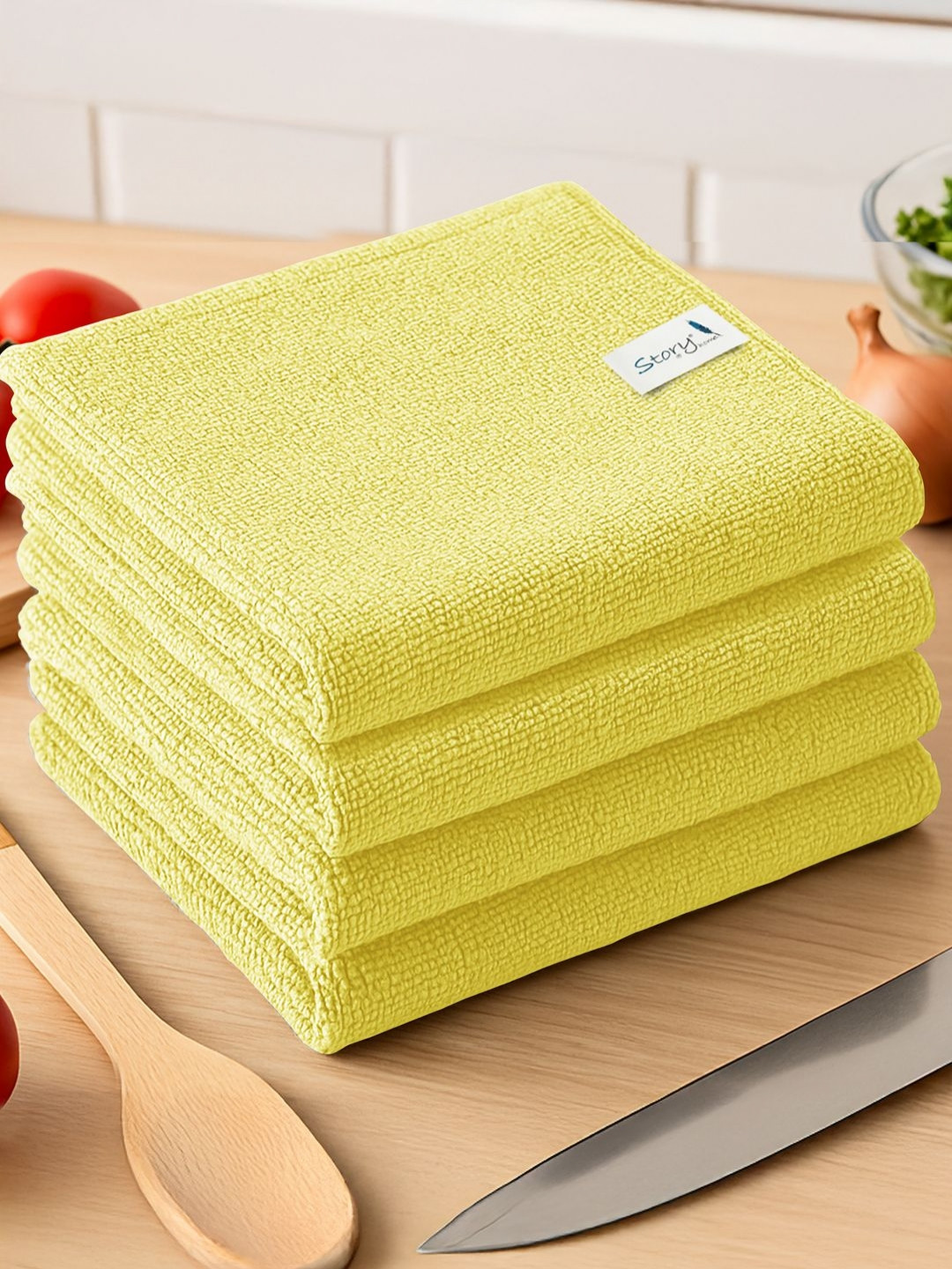 Story@home 4Pcs Yellow 360 GSM Microfiber Kitchen Cleaning Towels