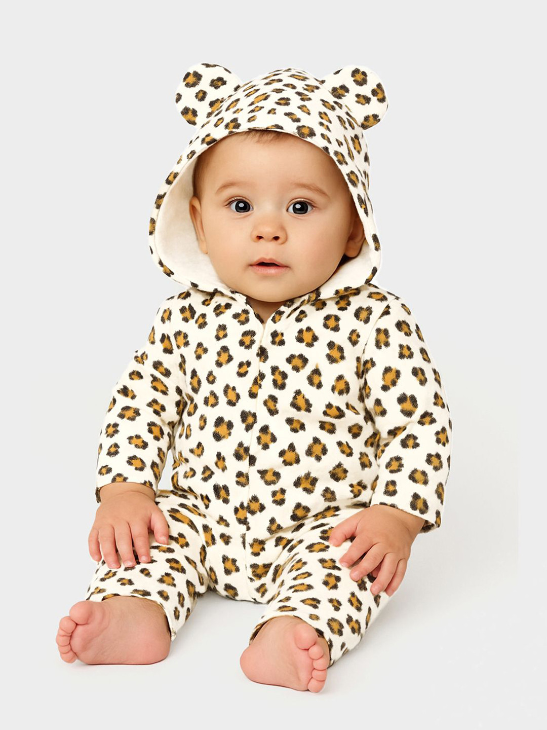 MiArcus Kids Leopard Printed Full Sleeves Cotton Rompers
