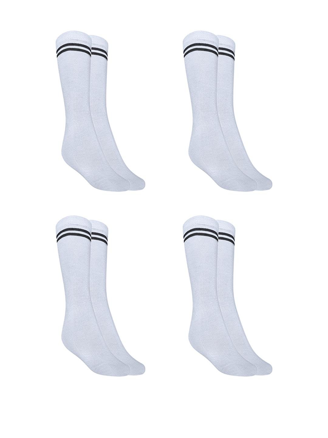 MUKHAKSH Pack of 4 Pairs Girls White Socks with Black Stripes Border Lining