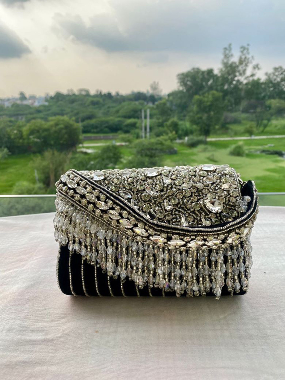 SALUJA PUNJABI JUTTI Ethnic Motifs Embellished Suede Swagger Handheld Bag