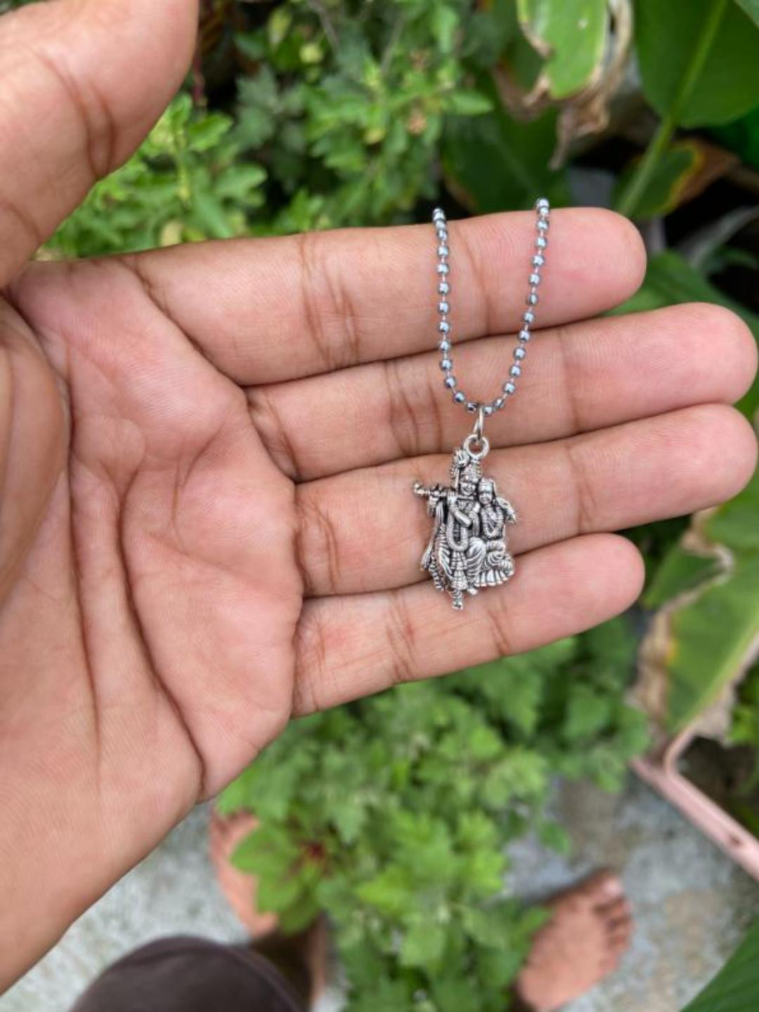 Psight Unisex Rhodium-Plated Silver Krishna Radha Pendants with Chains