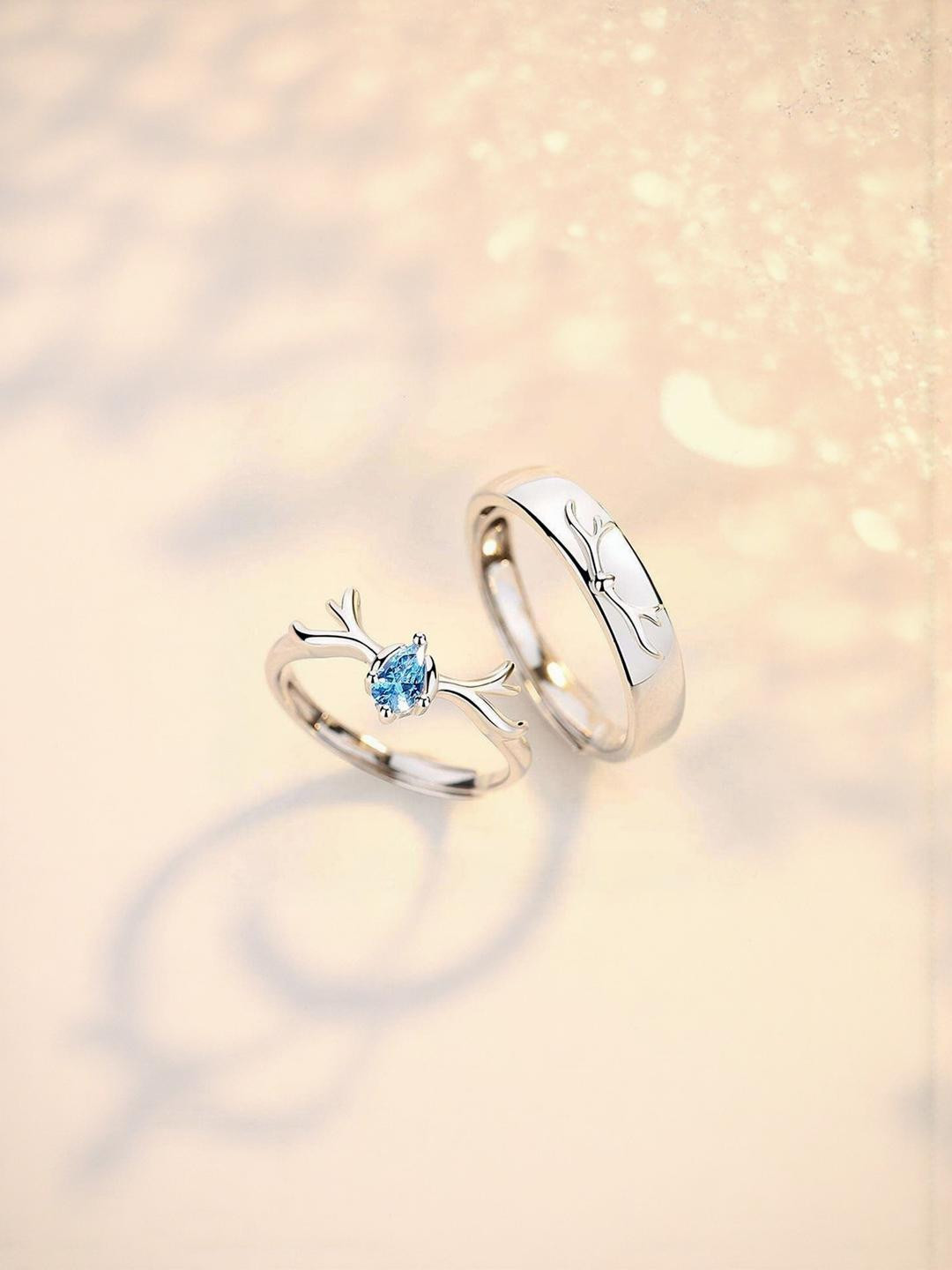 SYFER set of 2 Alloy Cubic Zirconia Platinum Plated Ring Set