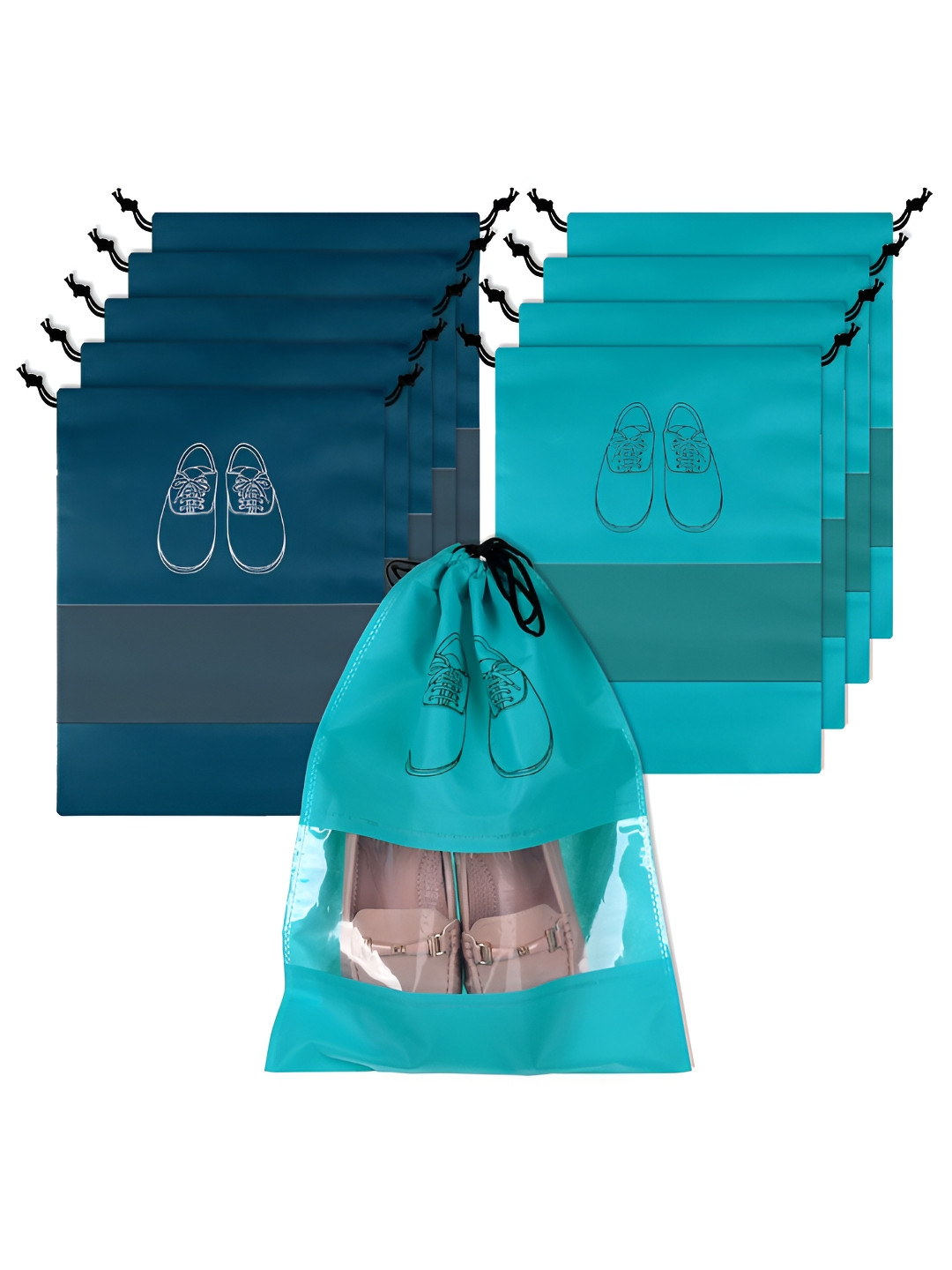Aura Navy Blue 10 Pieces Printed Water Resistant Shoes Organisers With Transparent Window