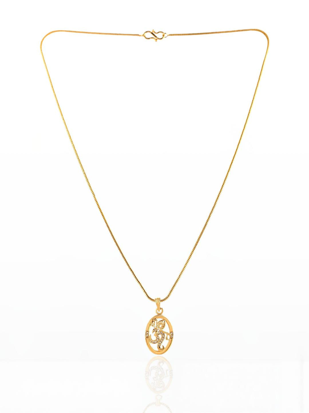 PYR FASHION Gold-Plated Om Crystal Studded Contemporary Pendant With Chain