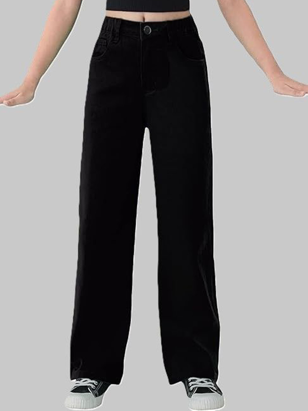 ADBUCKS Girls Wide Leg High-Rise Clean Look Stretchable Denim Jeans