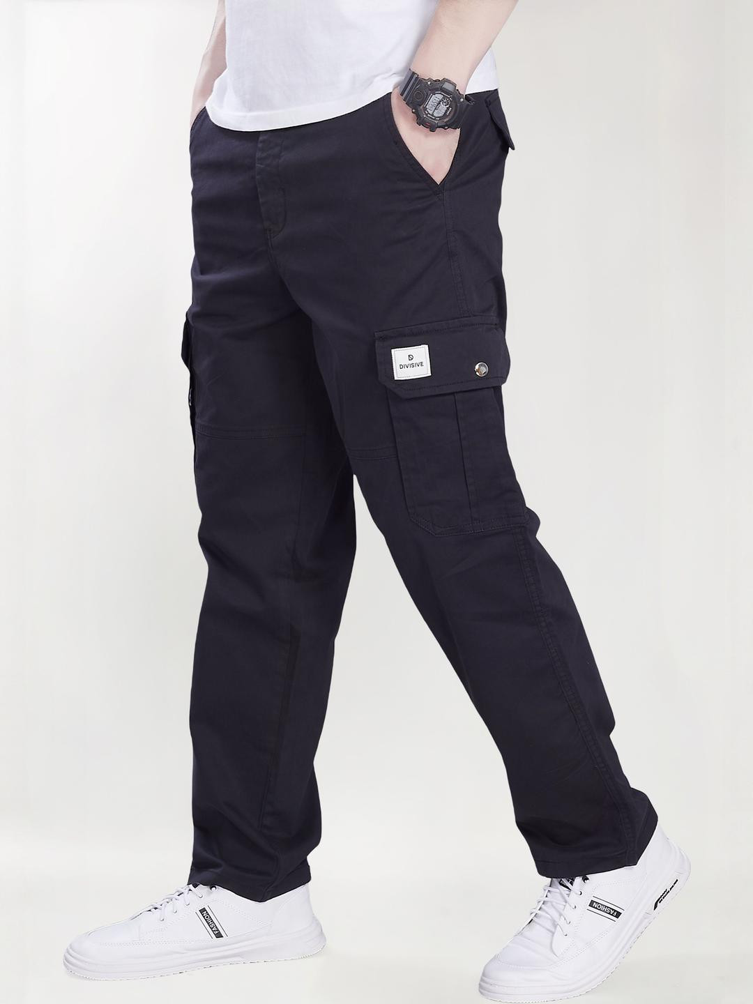 THE BEETEL HOUSE Men Relaxed Straight Leg Baggy Low-Rise Cotton Cargos Trouser