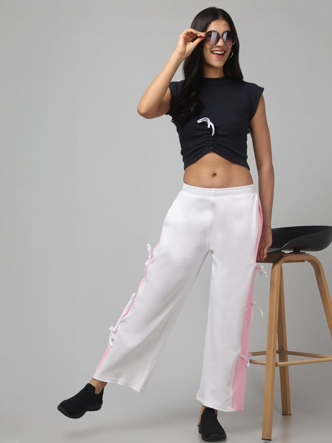 Charitra Women Colorblocked Relaxed Loose Fit Mid-Rise Korean Pants