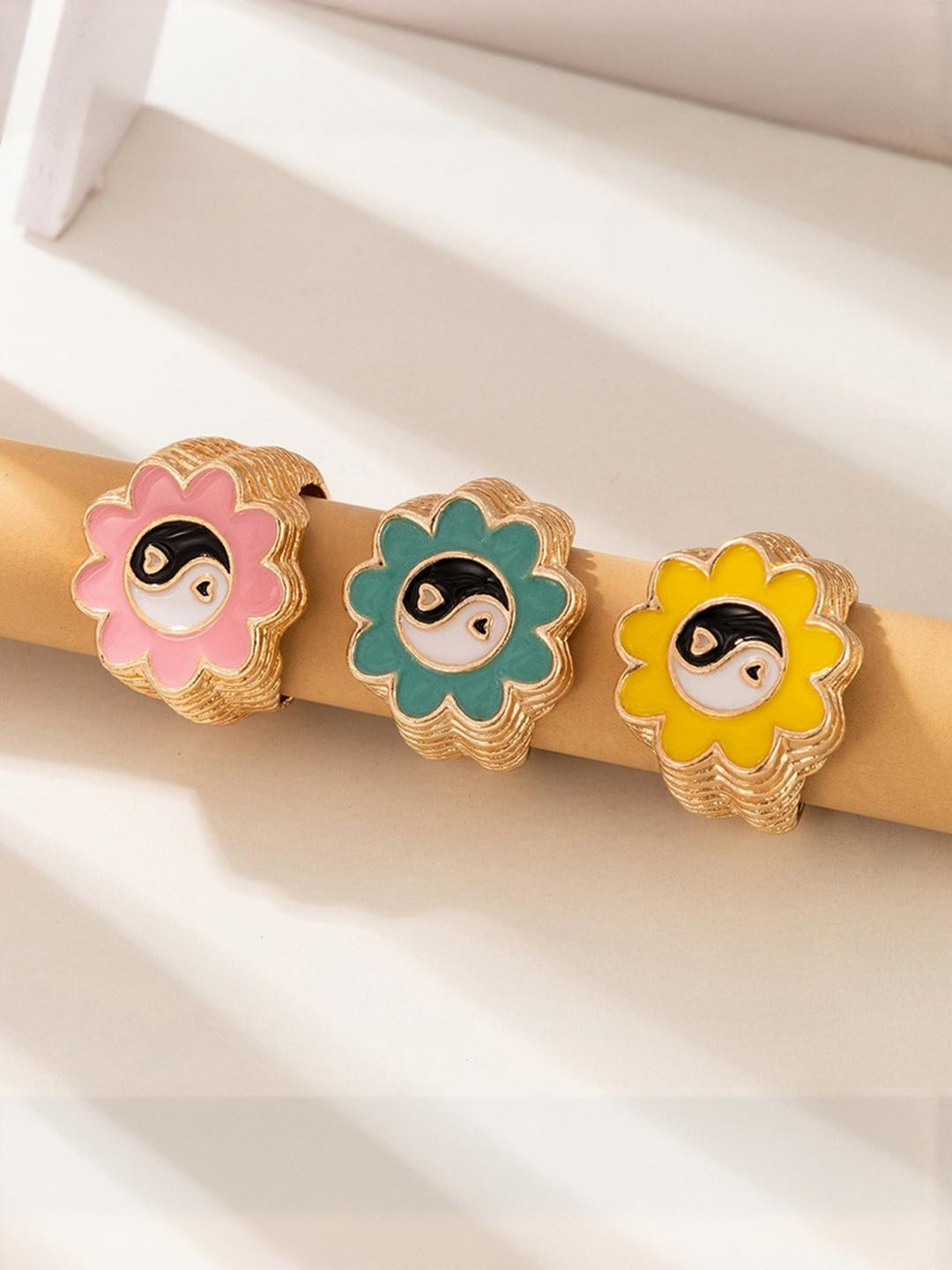 DressBerry Multicolor  Pack Of 3 Flower Ring Set For Women And Girls