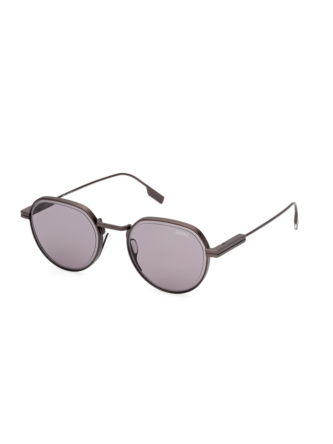 Ermenegildo Zegna  Men Grey Lens & Steel-Toned Round Sunglasses EZ0244 52 09A