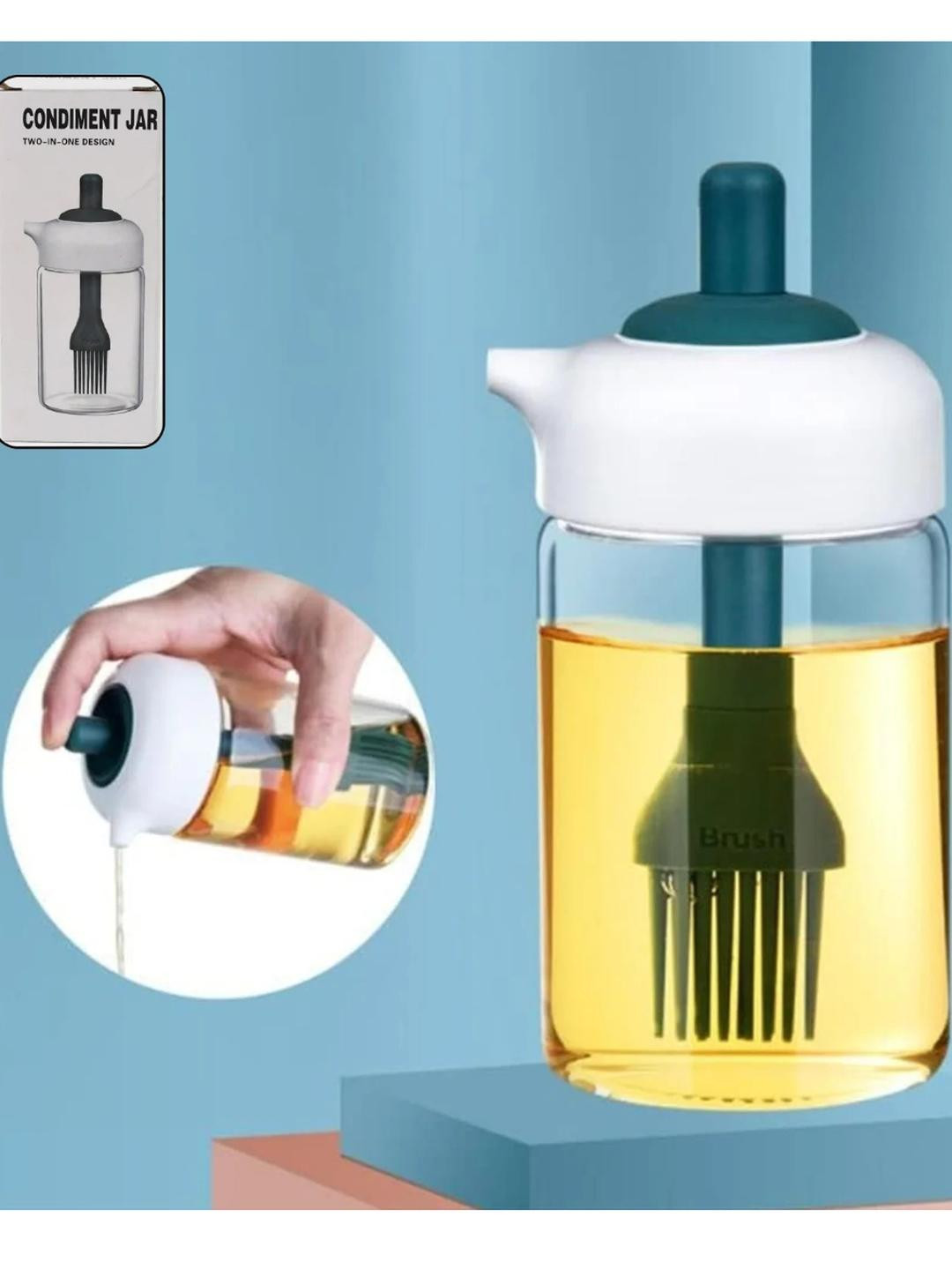 DeoDap 2-in-1 Oil Dispenser Jar with Silicone Brush for Kitchen
