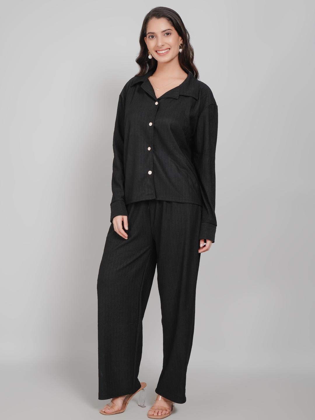 Stem Rope Shirt Collar Long Sleeves Co-Ords