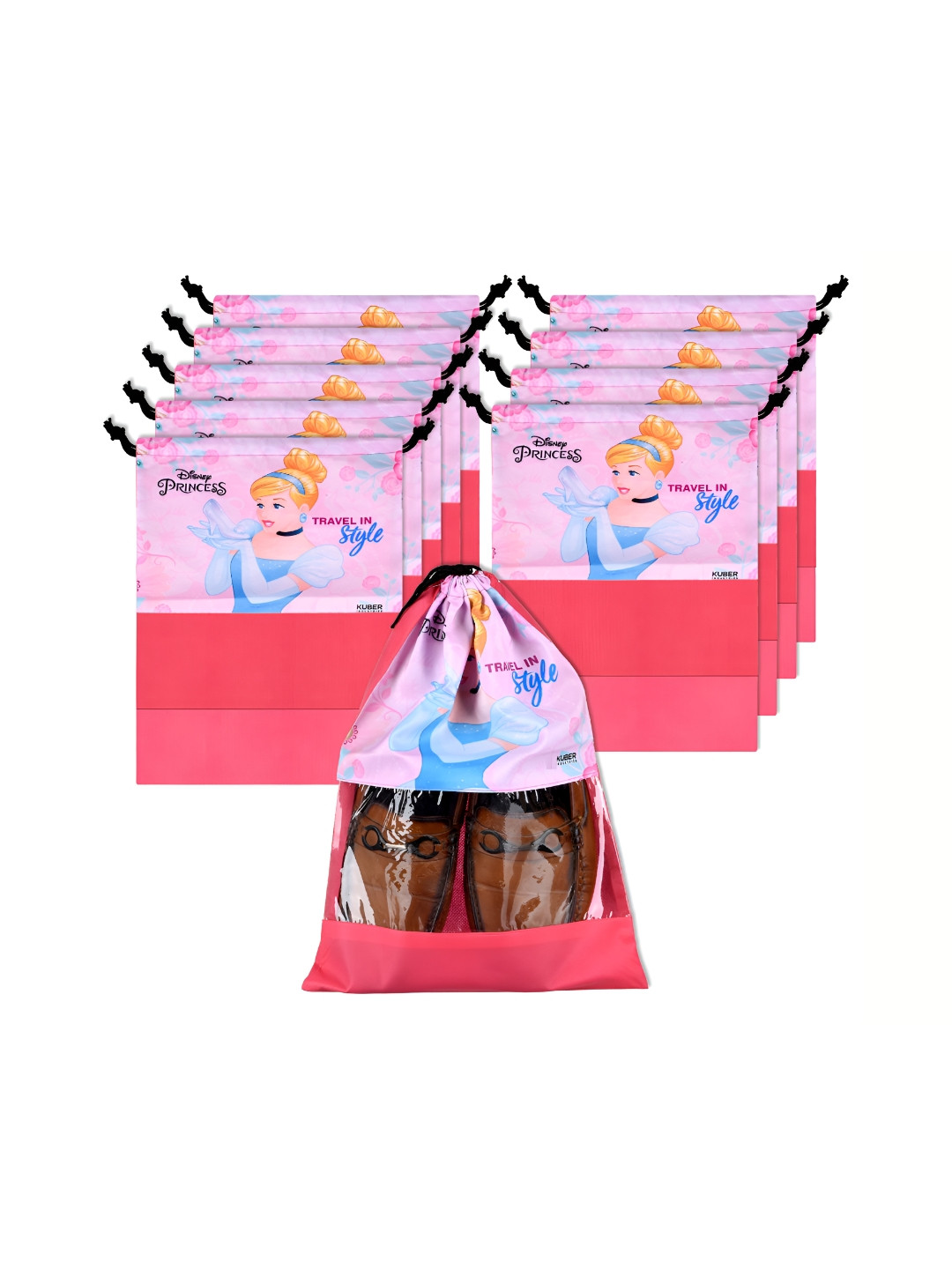 Aura Pink 10 Pieces Printed Water Resistant Shoes Organisers With Transparent Window