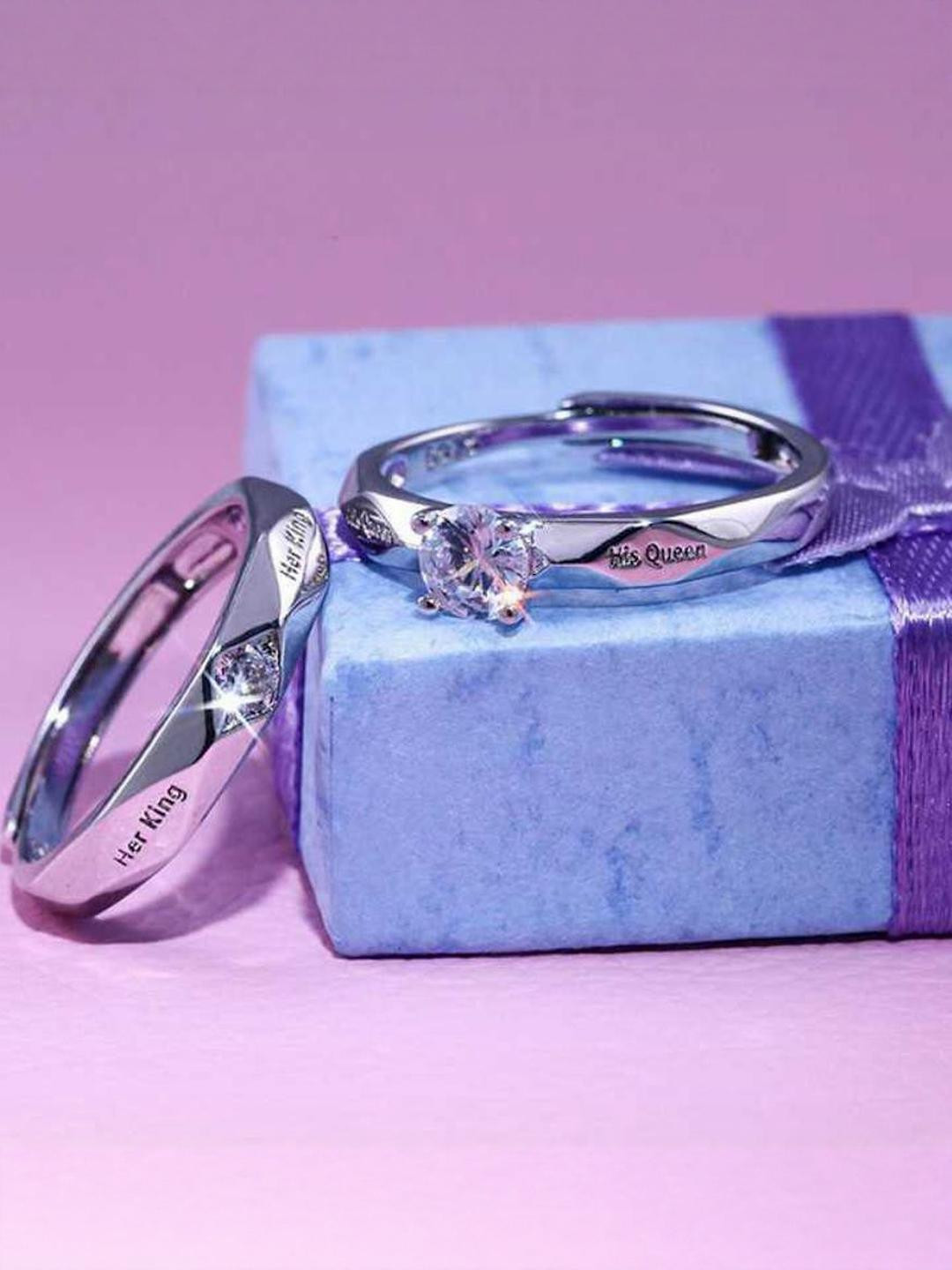 SYFER Unisex Set of 2 Platinum Plated Cubic Zirconia Finger Ring