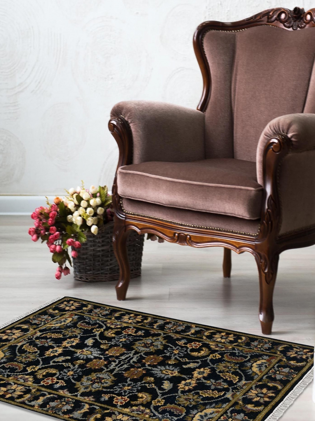 saraswatii global Luxor Classic Blue & Brown Printed Woollen Anti-Skid Carpet