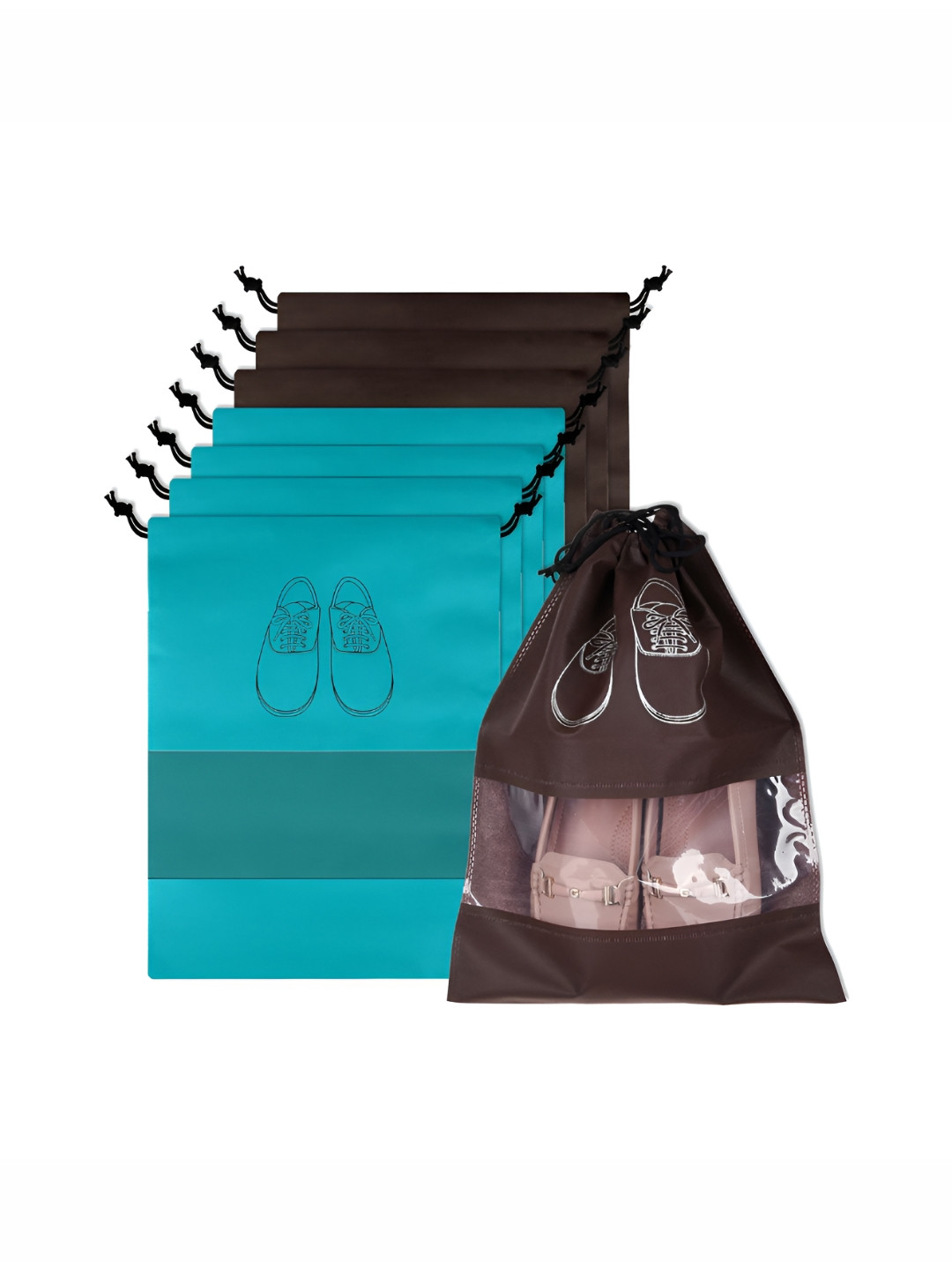 Aura Green & Coffee Brown 8 Pieces Water Resistant Shoes Organisers