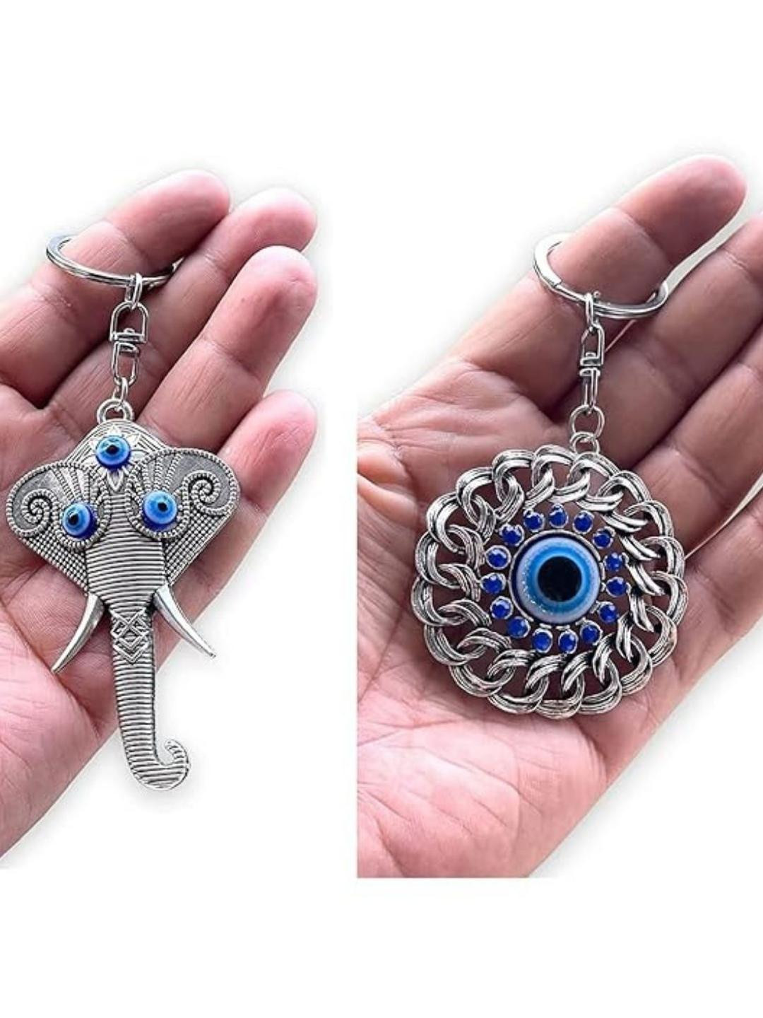 BLUE BEADS Set of 2 Evil Eye Studded Keychain