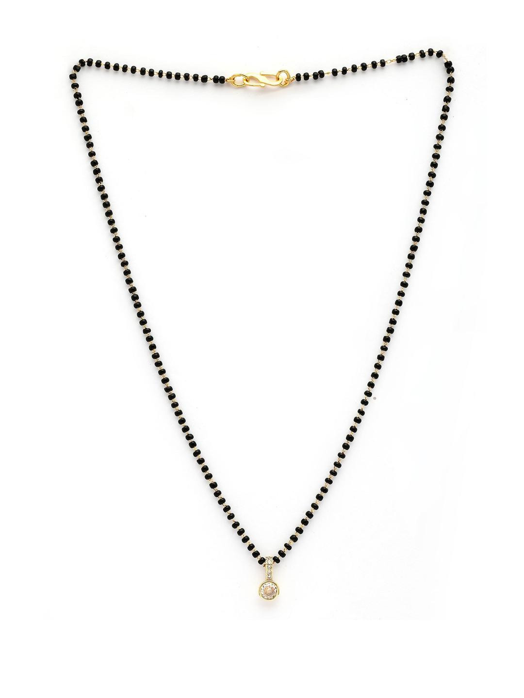 Bohey by KARATCART Gold-Plated Solitaire Studded And Artificial Beaded Mangalsutra