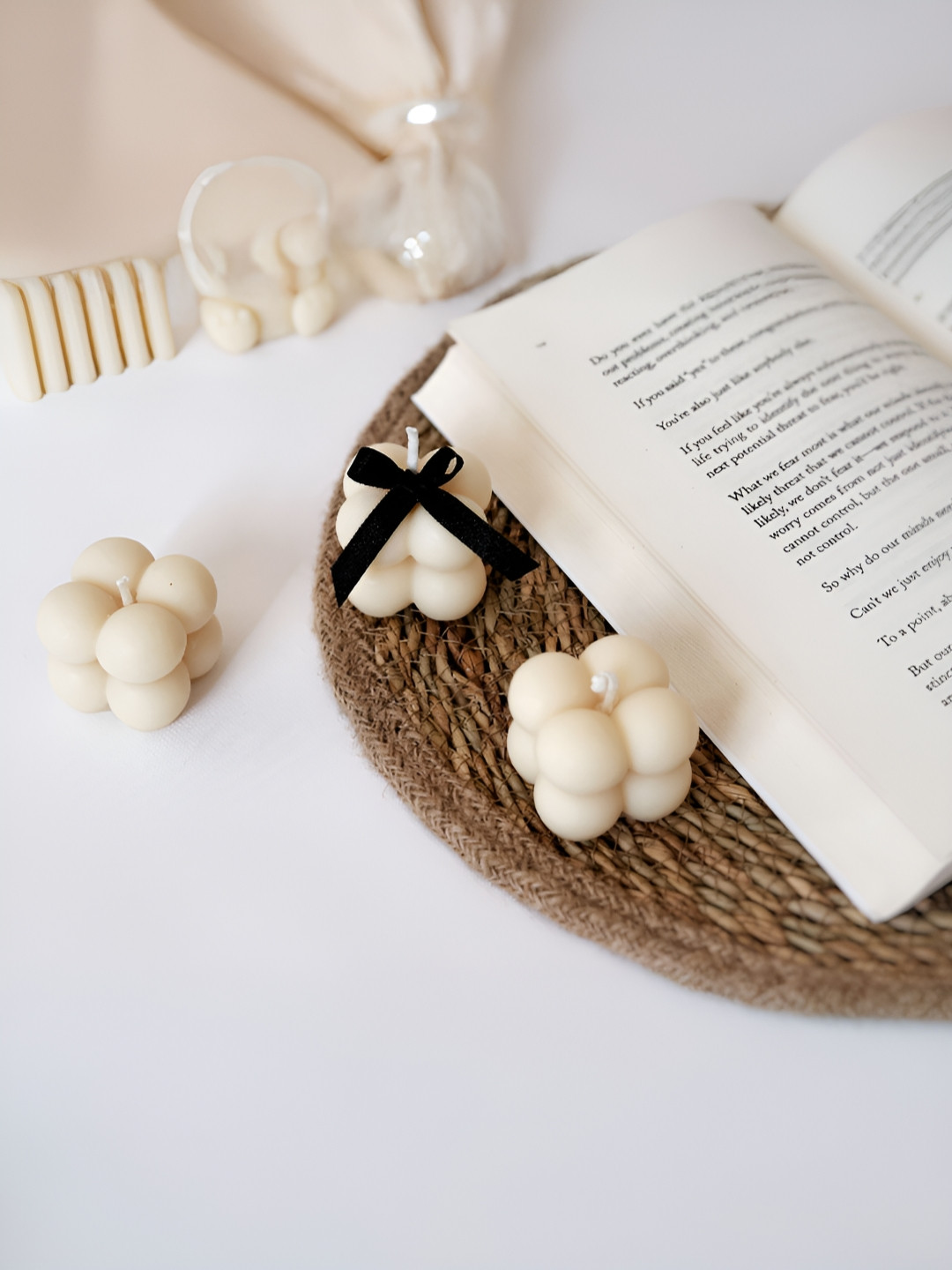 ENCEBIENCE Off White 6 Pcs Mini Bubble Candle - Cafe Mocha