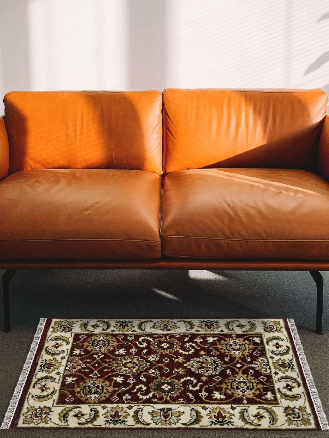 saraswatii global Luxor Classic Red & Beige Printed Woollen Anti-Skid Carpet