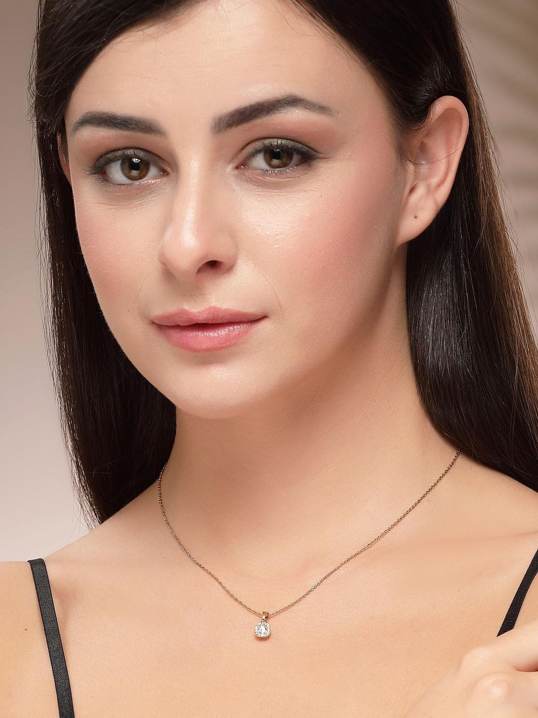 Bohey by KARATCART Gold-Plated Crystal Studded Circular Pendant With Chain