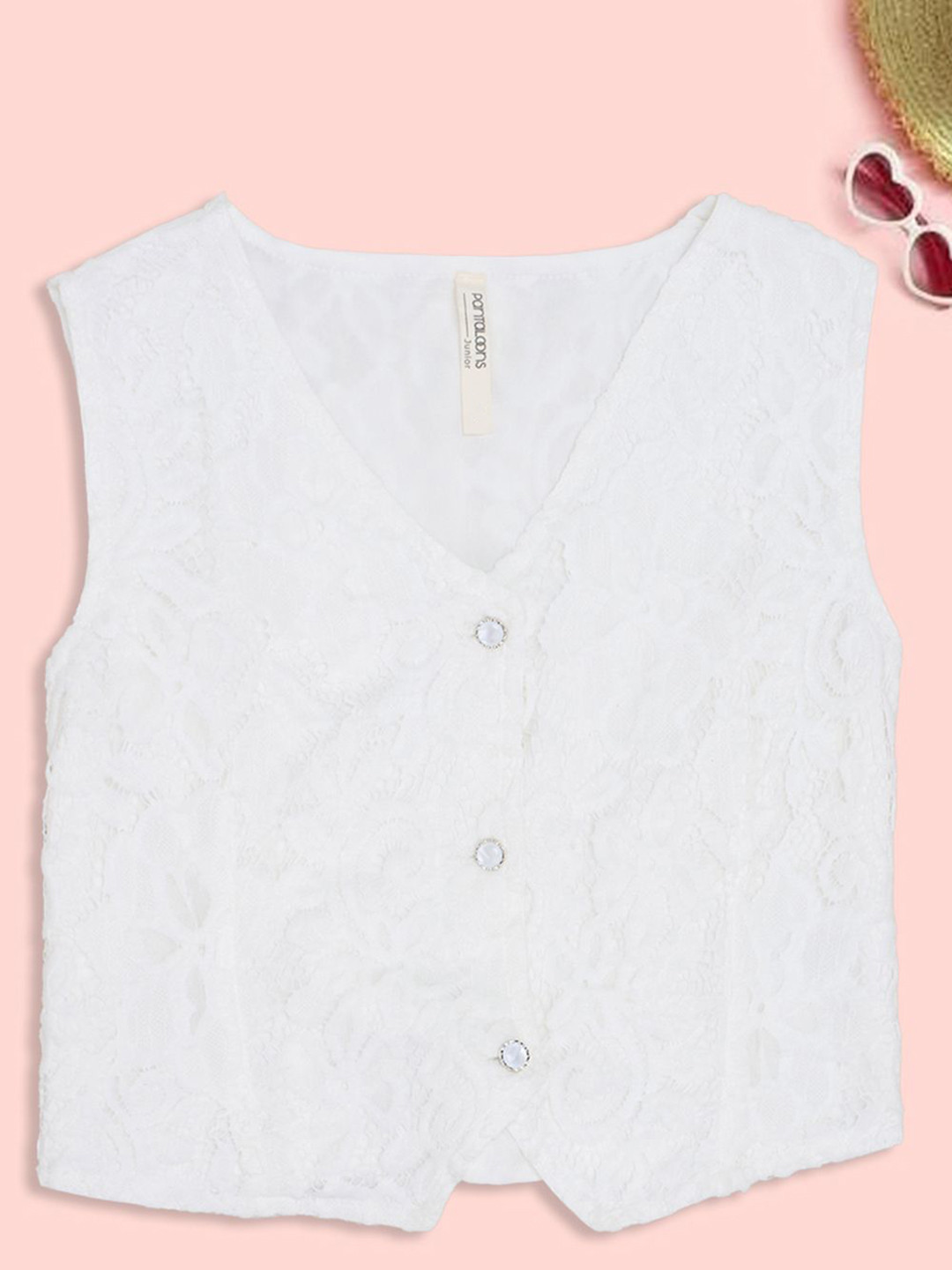 Pantaloons Junior Girls V-Neck Lace Vest Top