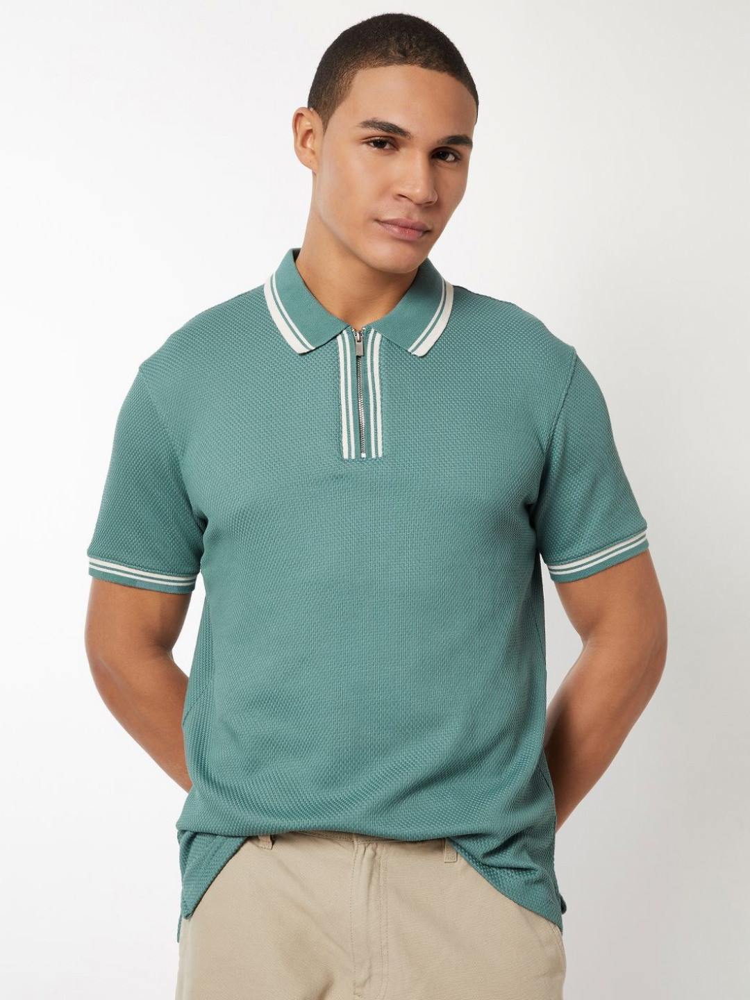 max Self Design Polo Collar Short Sleeves T-shirt