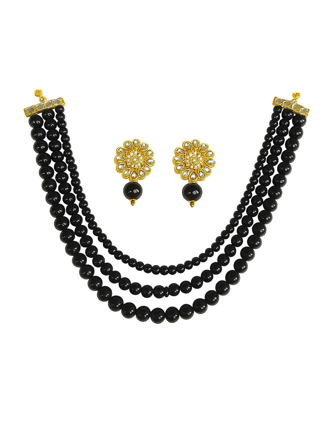 DENICRAAS Pearl Beaded 3 Layer Necklace & Stud Earrings